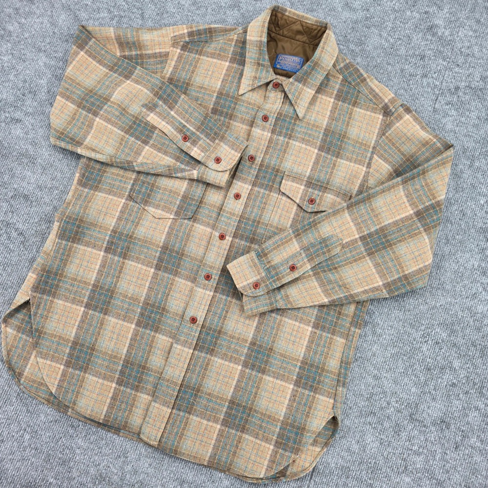 Vintage Pendleton Wool Plaid Shirt XL Mens Brown Blue Made in USA Long Sleeve